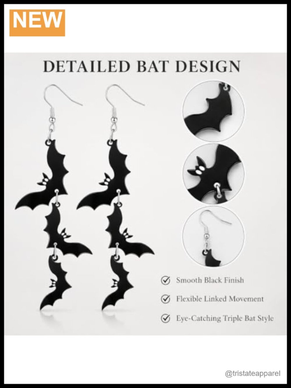 Bat Earrings Acrylic Gothic Dangle Halloween Costume Jewelry - Picture 4 of 6